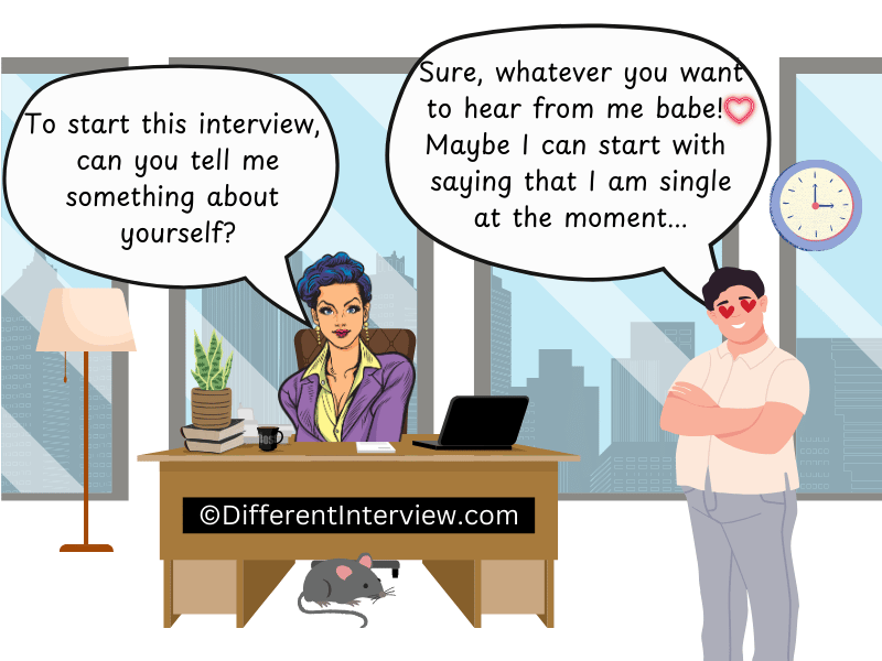 A funny scene from a hiring room, where the interviewer asks the applicant to introduce himself, and he says he's single. 