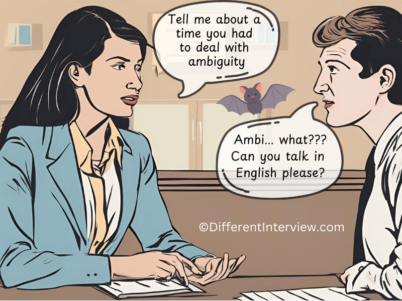 Hiring manager asks the applicant about ambiguity, but they do not know what does it mean at all. 