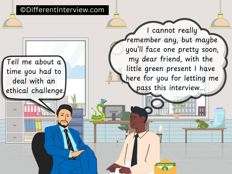 A funny illustration of a fictive situation from an interview, when an applicant considers bribing the hiring manager 