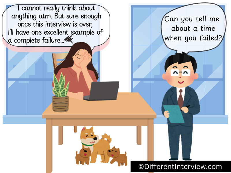 A job applicant is pretty sad while answering a question about failures, because she know she won't pass this interview. 